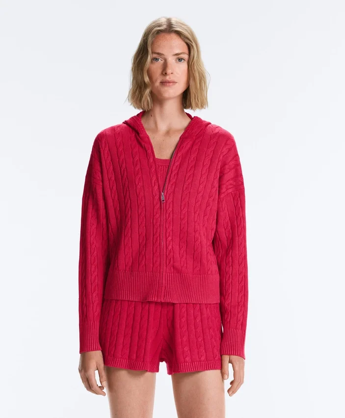 Washed Cable Knit Hooded Jacket Washed Cable Knit Hooded Jacket