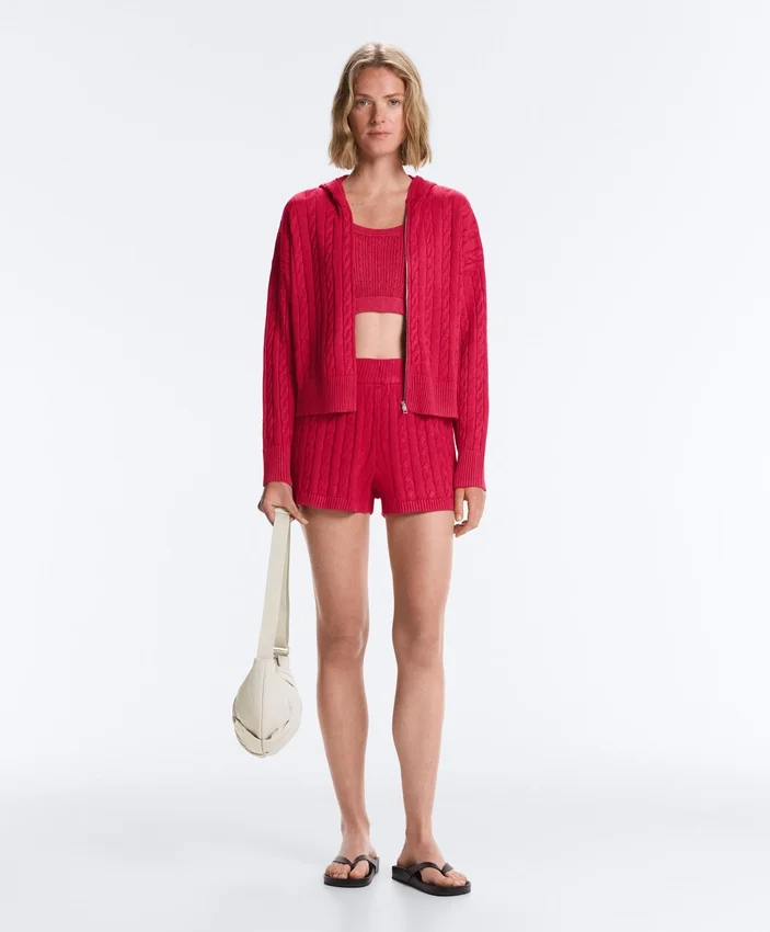 Washed Cable Knit Hooded Jacket Washed Cable Knit Hooded Jacket