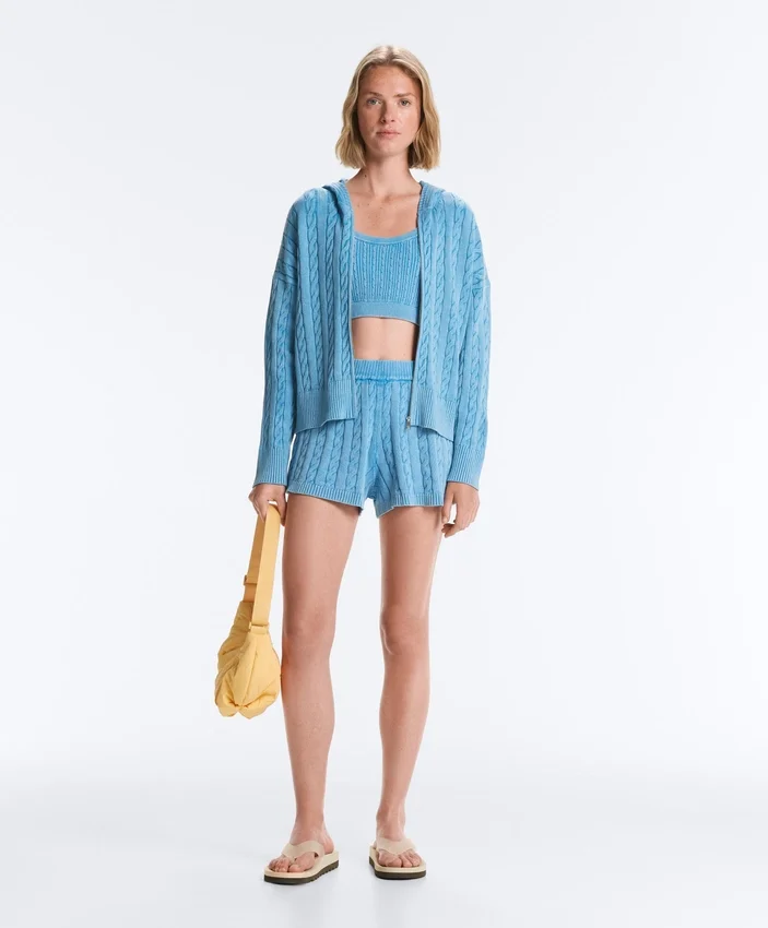 Washed Cable Knit Hooded Jacket Washed Cable Knit Hooded Jacket
