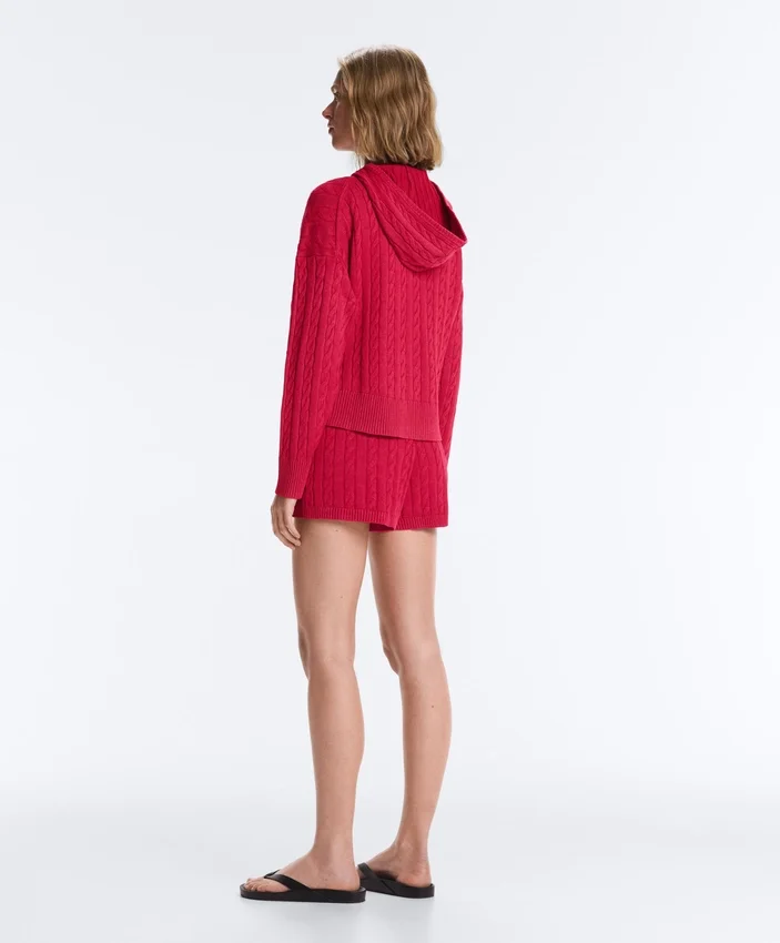 Washed Cable Knit Hooded Jacket Washed Cable Knit Hooded Jacket