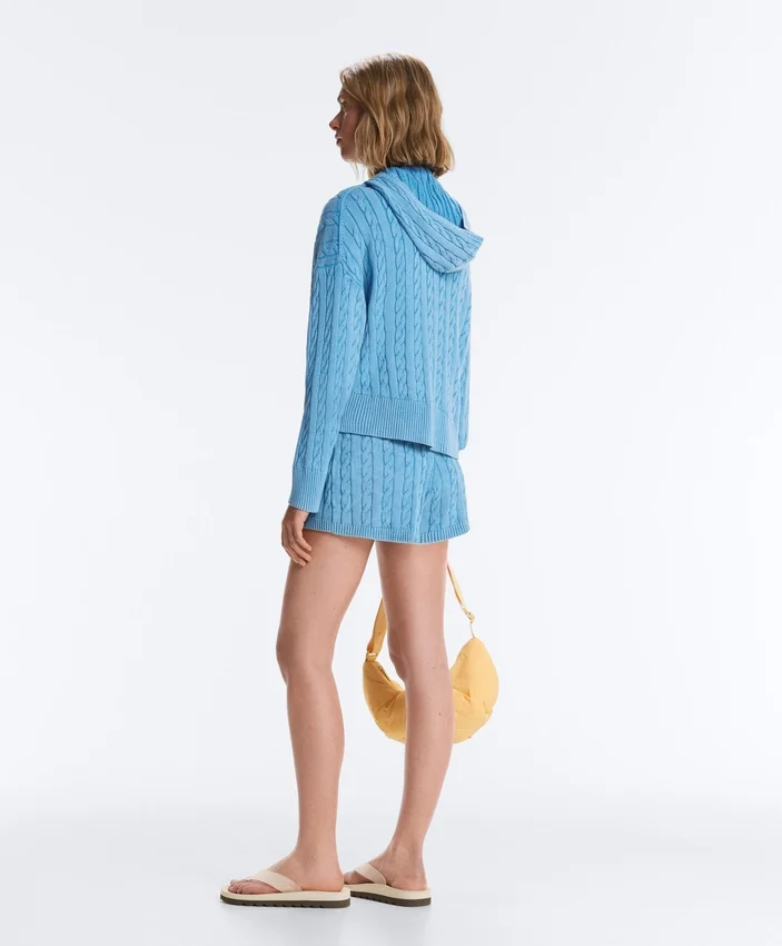 Washed Cable Knit Hooded Jacket Washed Cable Knit Hooded Jacket