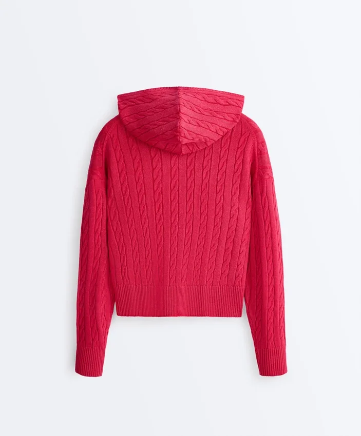 Washed Cable Knit Hooded Jacket Washed Cable Knit Hooded Jacket