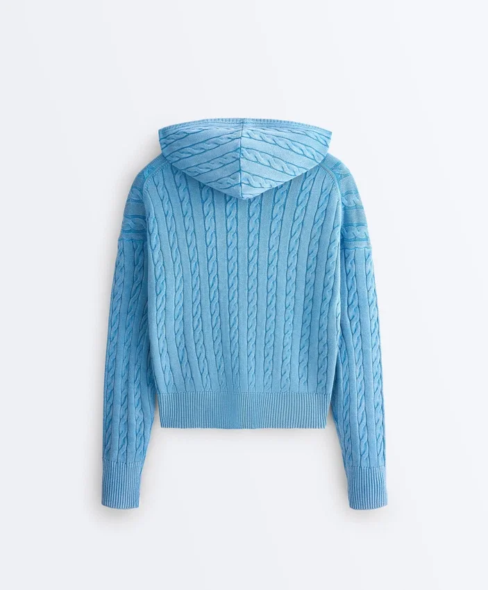 Washed Cable Knit Hooded Jacket Washed Cable Knit Hooded Jacket