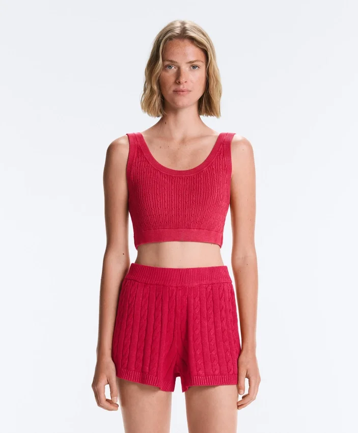 Washed Knit Crop Cable Strap T-Shirt Washed Knit Crop Cable Strap T-Shirt