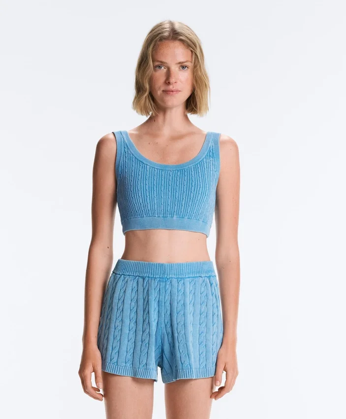 Washed Knit Crop Cable Strap T-Shirt Washed Knit Crop Cable Strap T-Shirt