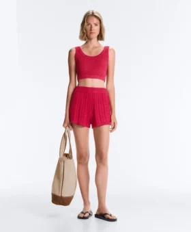 Washed Knit Crop Cable Strap T-Shirt