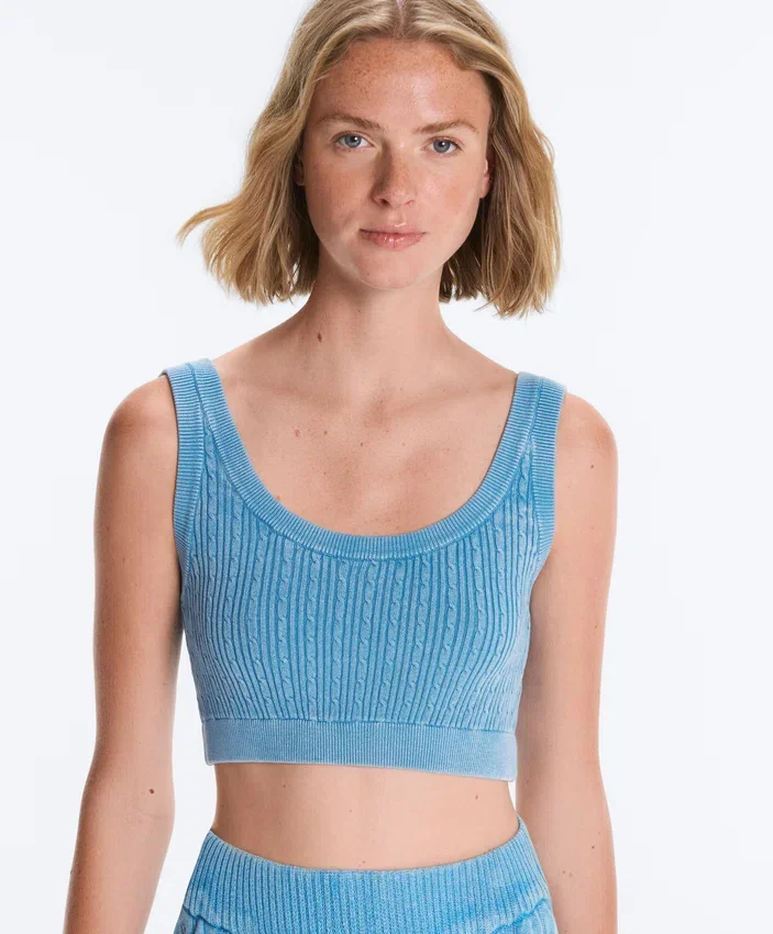 Washed Knit Crop Cable Strap T-Shirt Washed Knit Crop Cable Strap T-Shirt