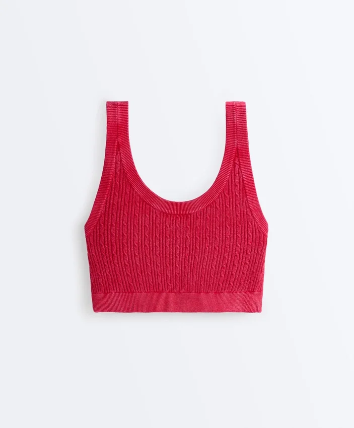 Washed Knit Crop Cable Strap T-Shirt Washed Knit Crop Cable Strap T-Shirt
