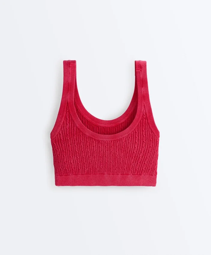 Washed Knit Crop Cable Strap T-Shirt Washed Knit Crop Cable Strap T-Shirt