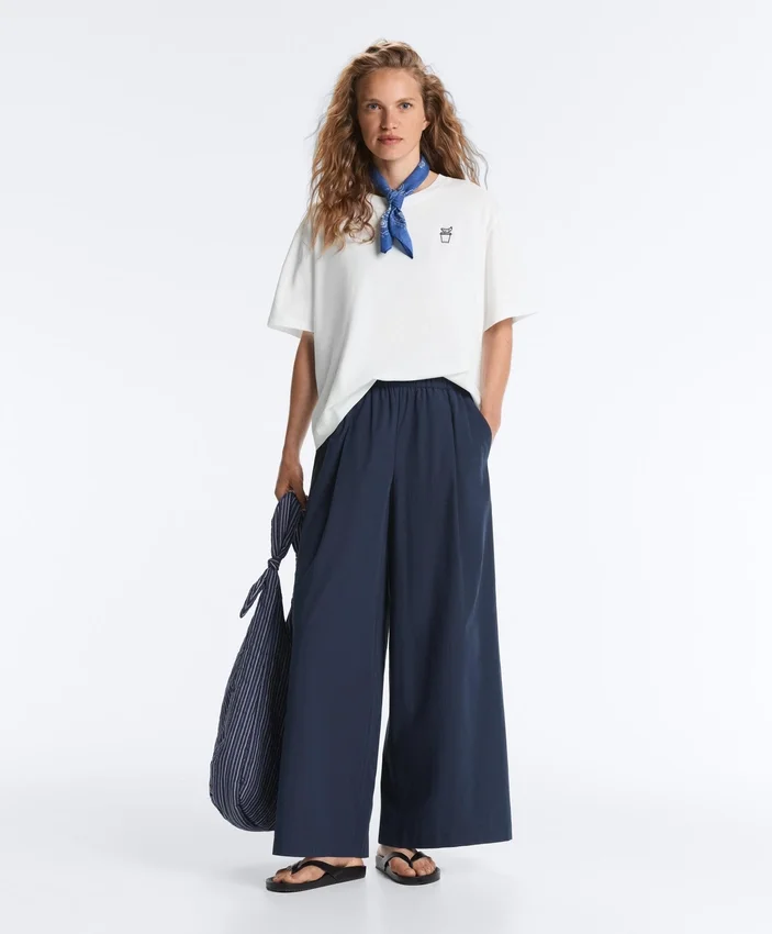 Wide-Leg 100% Cotton Poplin Trousers Wide-Leg 100% Cotton Poplin Trousers