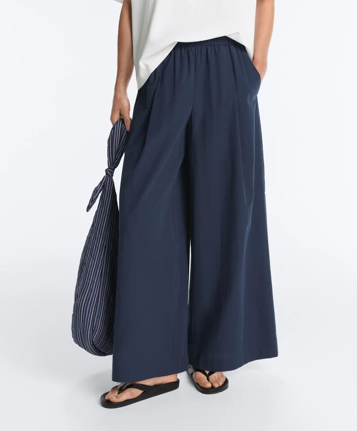 Wide-Leg 100% Cotton Poplin Trousers Wide-Leg 100% Cotton Poplin Trousers