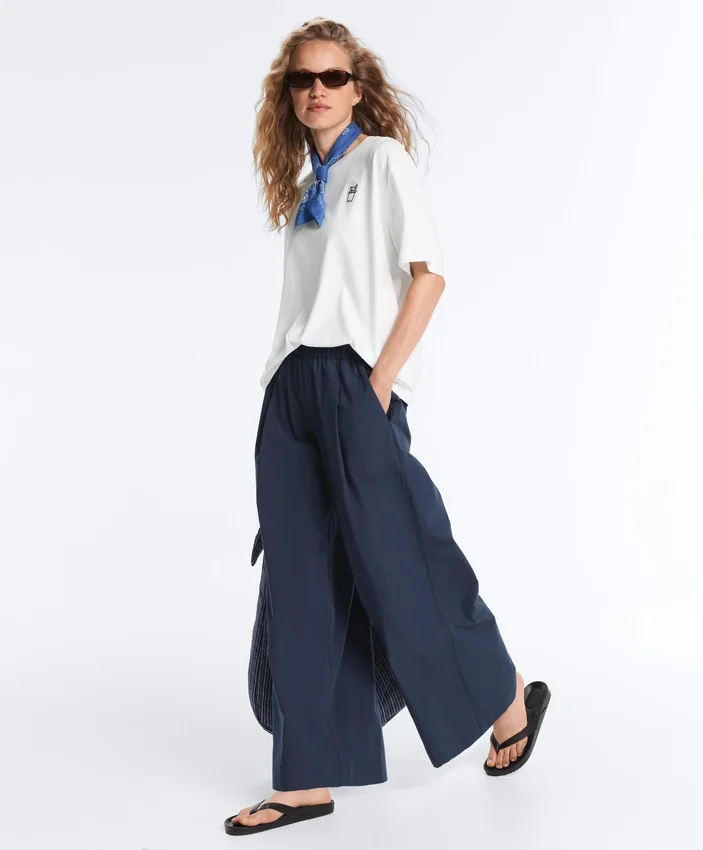 Wide-Leg 100% Cotton Poplin Trousers Wide-Leg 100% Cotton Poplin Trousers