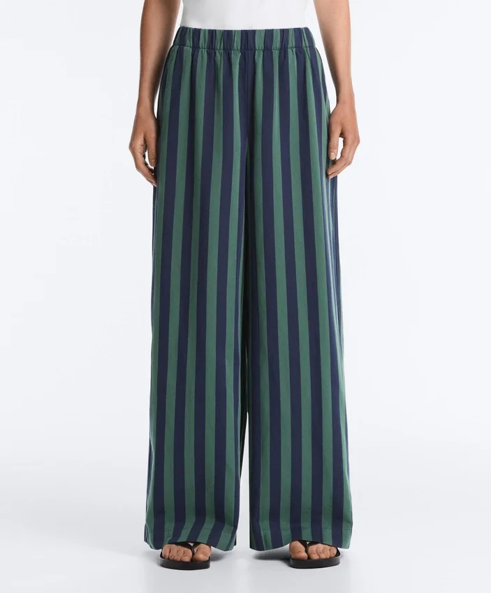 Wide-Leg Cotton Blend Striped Trousers Wide-Leg Cotton Blend Striped Trousers