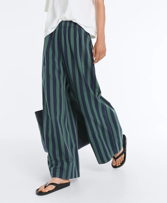 Wide-Leg Cotton Blend Striped Trousers Wide-Leg Cotton Blend Striped Trousers