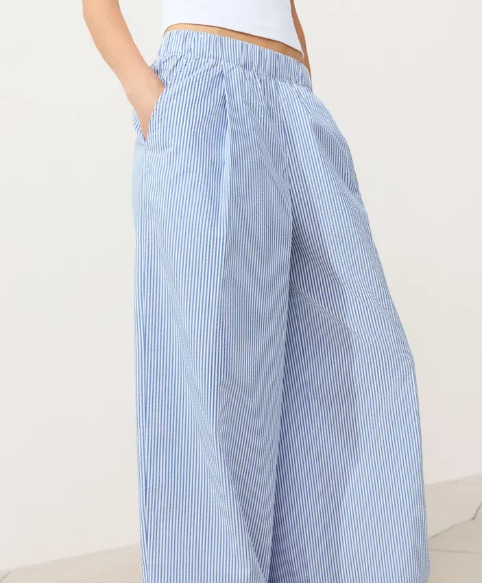 Wide-Leg Cotton Blend Striped Trousers Wide-Leg Cotton Blend Striped Trousers