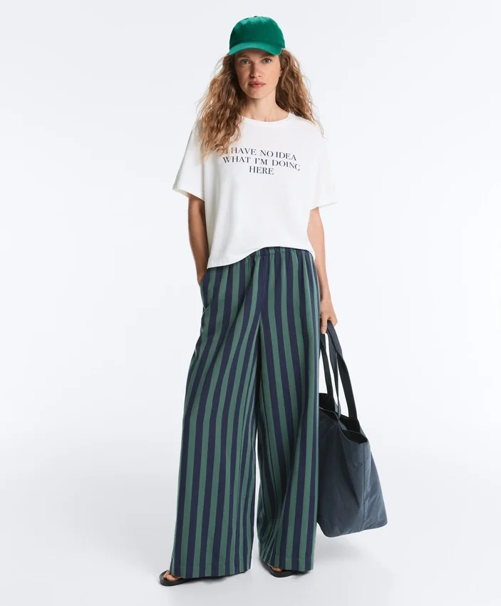 Wide-Leg Cotton Blend Striped Trousers Wide-Leg Cotton Blend Striped Trousers