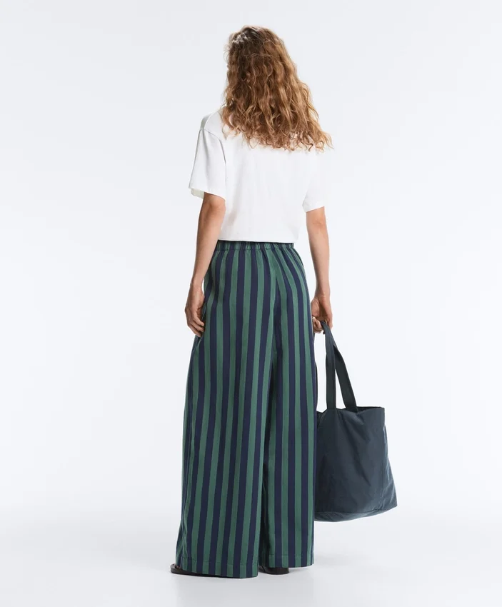 Wide-Leg Cotton Blend Striped Trousers Wide-Leg Cotton Blend Striped Trousers