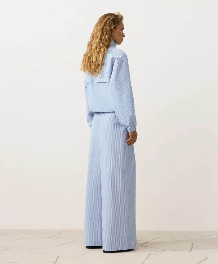 Wide-Leg Cotton Blend Striped Trousers Wide-Leg Cotton Blend Striped Trousers