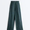 Wide-Leg Cotton Blend Striped Trousers Wide-Leg Cotton Blend Striped Trousers