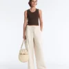 Wide-Leg Piqué Pleat Trousers with Cotton Wide-Leg Piqué Pleat Trousers with Cotton