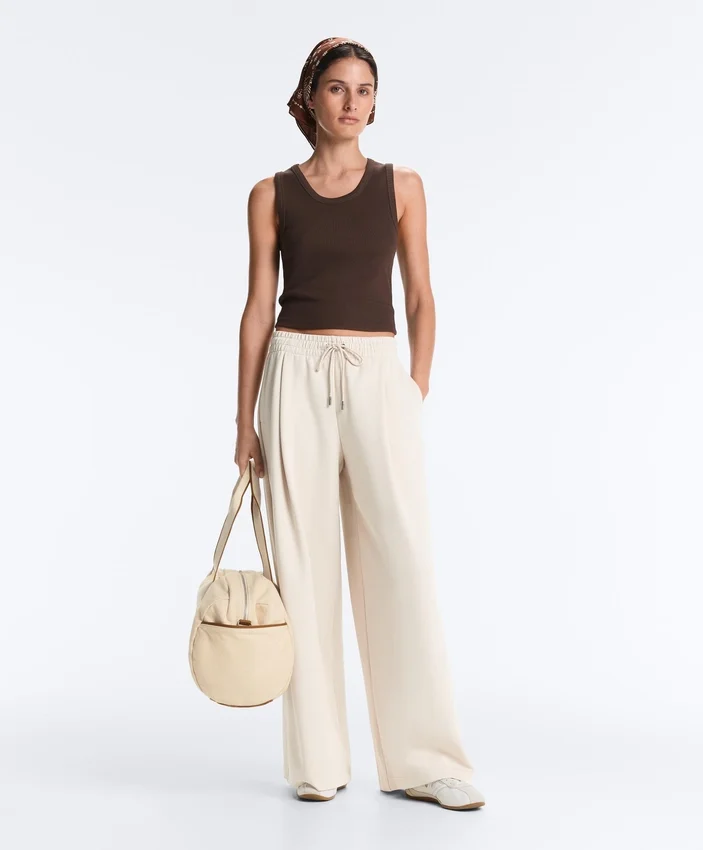 Wide-Leg Piqué Pleat Trousers with Cotton Wide-Leg Piqué Pleat Trousers with Cotton