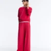 Wide-Leg Piqué Pleat Trousers with Cotton Wide-Leg Piqué Pleat Trousers with Cotton