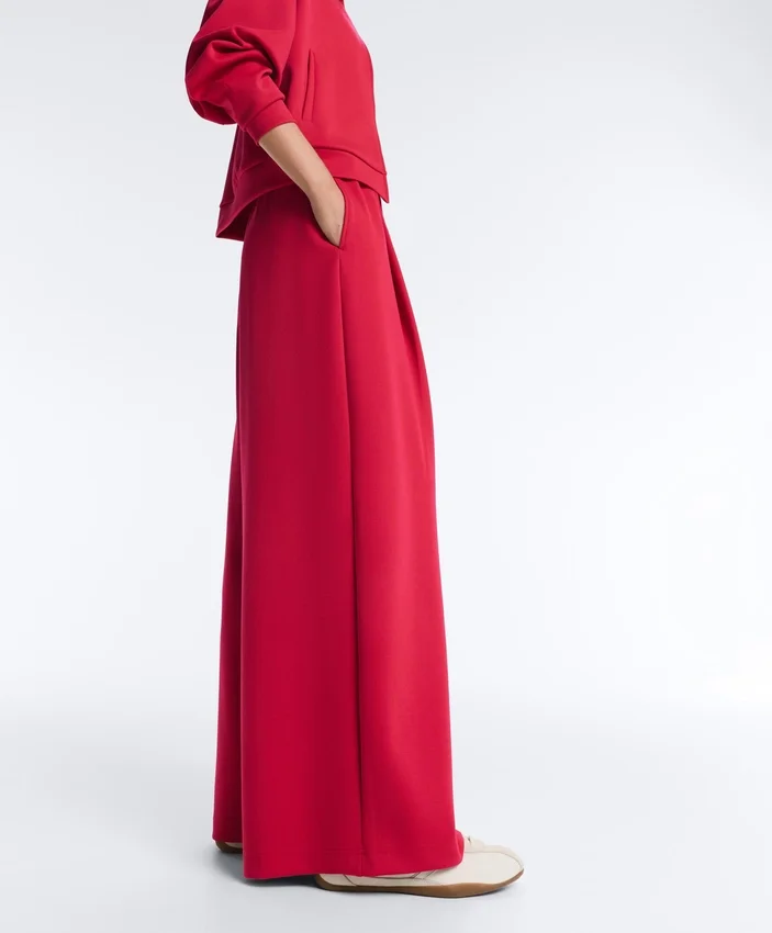 Wide-Leg Piqué Pleat Trousers with Cotton Wide-Leg Piqué Pleat Trousers with Cotton