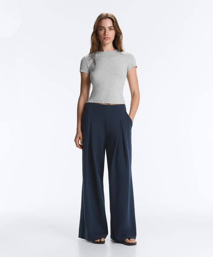 Wide-Leg Pique Trousers with Cotton Wide-Leg Pique Trousers with Cotton