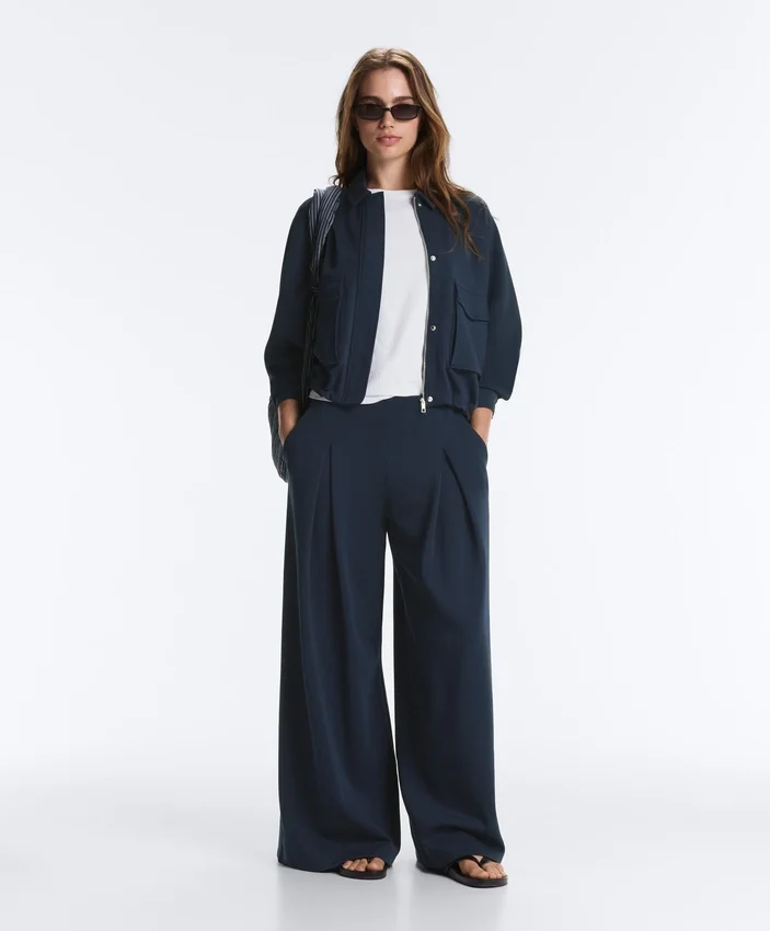 Wide-Leg Pique Trousers with Cotton Wide-Leg Pique Trousers with Cotton