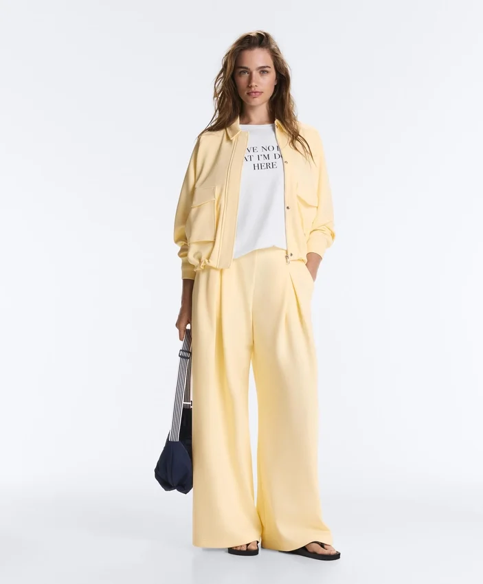 Wide-Leg Pique Trousers with Cotton Wide-Leg Pique Trousers with Cotton