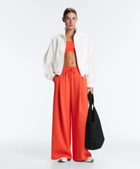 Wide-Leg Pleated Piqué Cotton Trousers