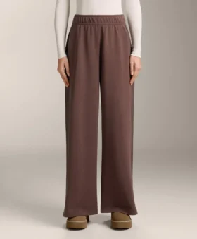 Wide-Leg Rib Straight Trousers with Brushed Modal