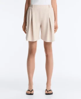 Wide Striped Pleated Bermuda Shorts