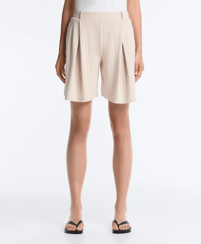 Wide Striped Pleated Bermuda Shorts Wide Striped Pleated Bermuda Shorts