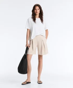 Wide Striped Pleated Bermuda Shorts