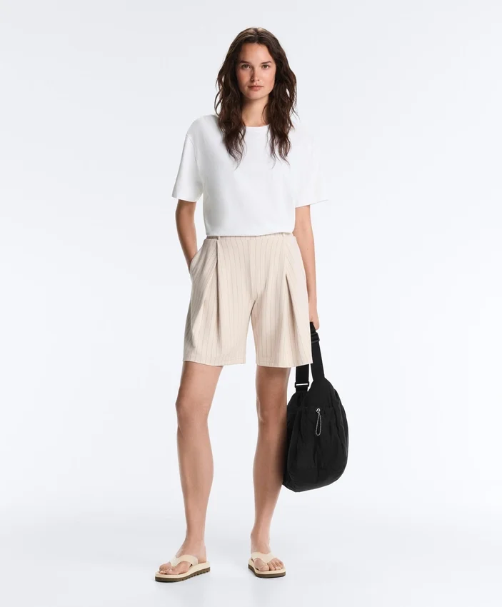 Wide Striped Pleated Bermuda Shorts Wide Striped Pleated Bermuda Shorts
