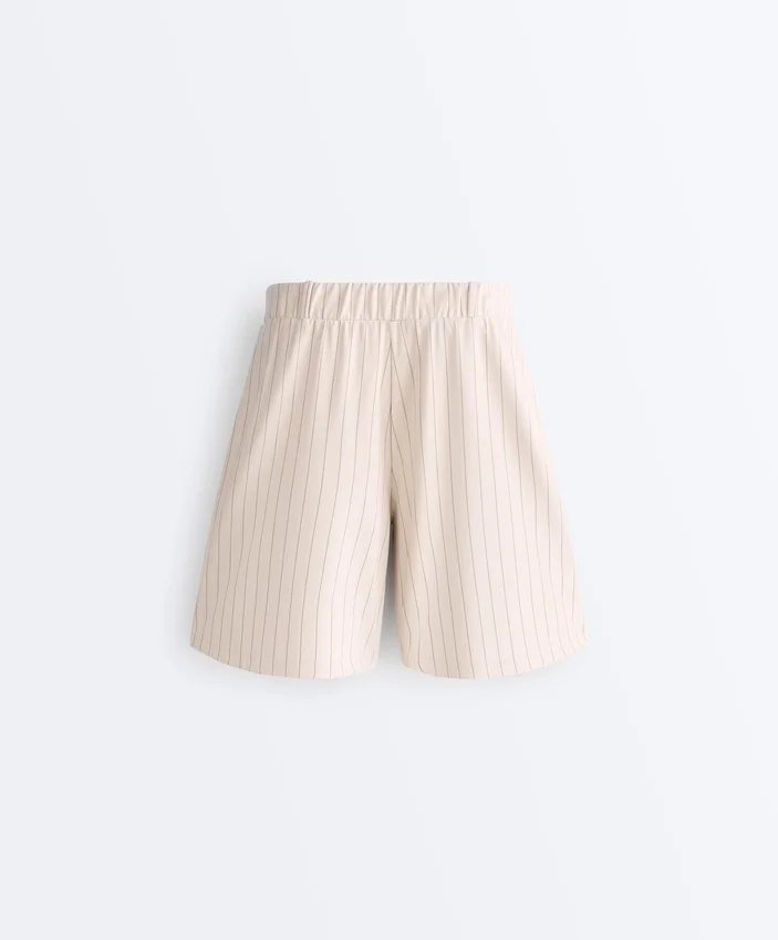 Wide Striped Pleated Bermuda Shorts Wide Striped Pleated Bermuda Shorts