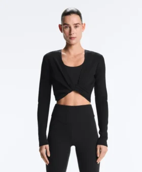 Wrap over Rib Cotton Blend T-Shirt