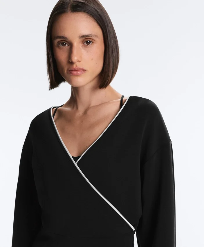 Wrap Sweatshirt with Contrast Piping and Modal Wrap Sweatshirt with Contrast Piping and Modal