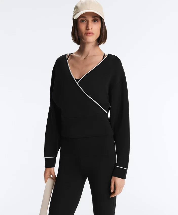 Wrap Sweatshirt with Contrast Piping and Modal Wrap Sweatshirt with Contrast Piping and Modal