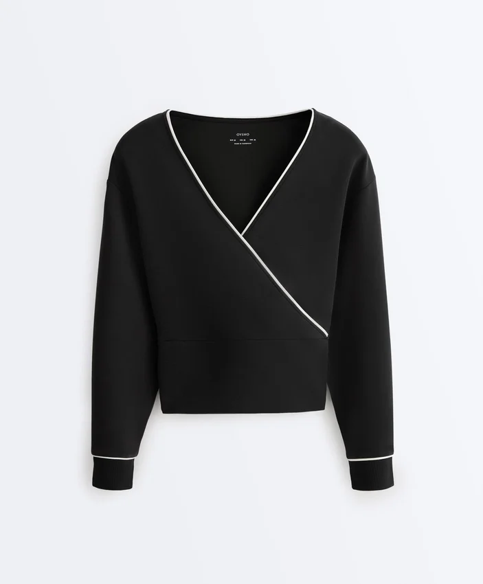 Wrap Sweatshirt with Contrast Piping and Modal Wrap Sweatshirt with Contrast Piping and Modal