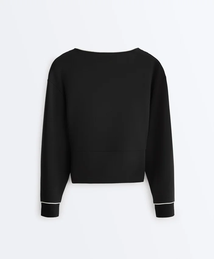 Wrap Sweatshirt with Contrast Piping and Modal Wrap Sweatshirt with Contrast Piping and Modal